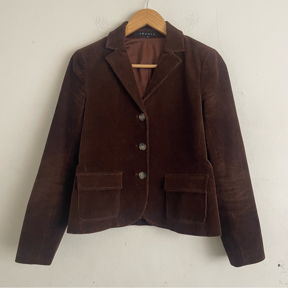 Theory Corduroy Blazer Brown Button-Front Classic Tailored Style Jacket Size 8